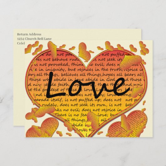 Carte Postale Amour 1 Corinthiens 13 Coeurs (Devant / Derrière)