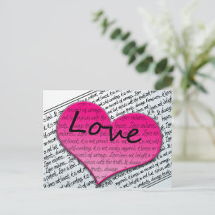 Carte Postale Amour 1 Corinthiens 13 Cœurs Rose