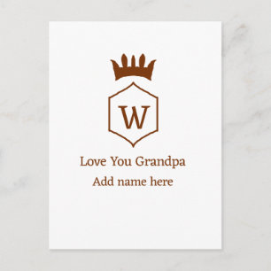 Carte Postale Amour à papy couronne ajouter nom détails marron c