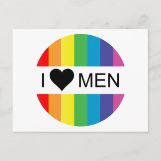 Carte Postale amour arc-en-ciel. j'aime les hommes.