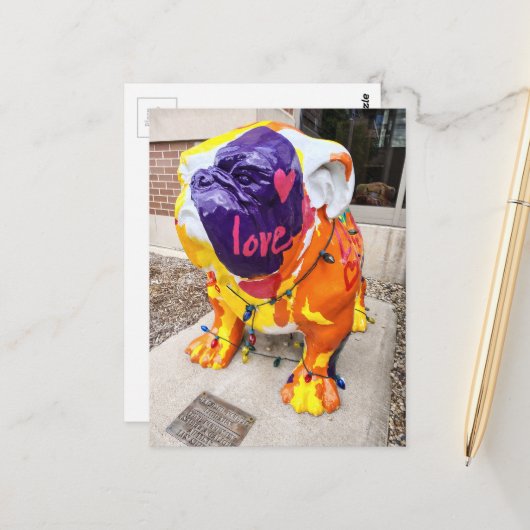 Carte Postale Amour Coloré Bouledogue (Devant/Arrière en situation)