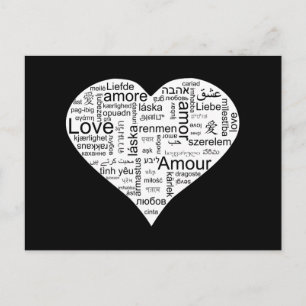 Carte Postale Amour dans de nombreuses langues Coeur