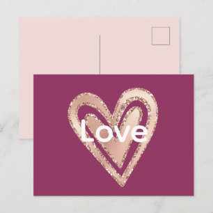 Carte Postale Amour de cœur rose magenta