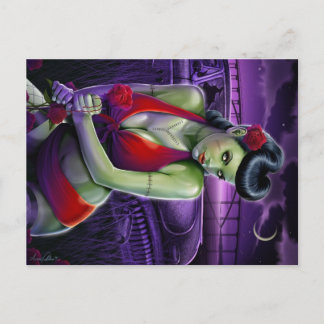 Carte Postale amour de fille de zombi avec la voiture rose et