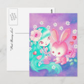 Carte Postale Amour de lapin rose (Devant / Derrière)