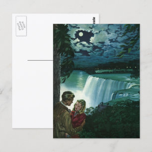 Carte Postale Amour de lune de miel vintage, jeunes mariés aux c
