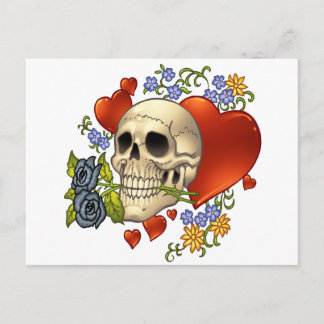 Carte Postale Amour du crâne - Crânes, Roses et Coeurs par Al Ri