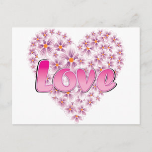 Carte Postale Amour et marguerites roses