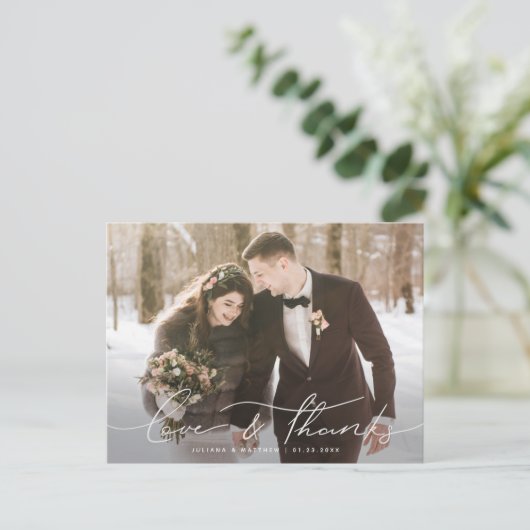 Carte Postale Amour et Merci Décontracté Script Mariage Merci (Debout devant)