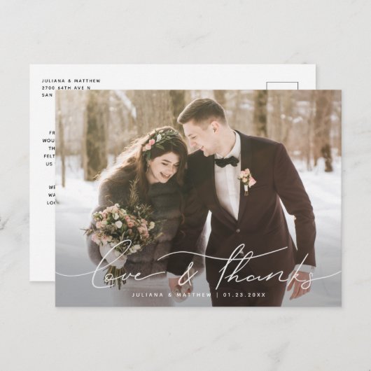 Carte Postale Amour et Merci Décontracté Script Mariage Merci (Devant / Derrière)