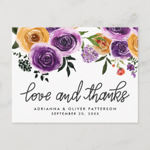 Carte Postale Amour Et Merci Fleurs Jaunes Violettes