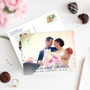 Carte Postale Amour et merci Mariage bleu marine Merci photo
