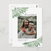 Carte Postale Amour et merci. Mariage feuille tropical merci (Devant / Derrière)