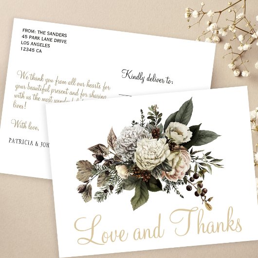 Carte Postale Amour et merci mariage floral d'hiver merci