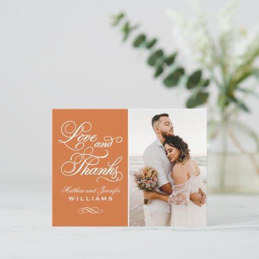 Carte Postale Amour et Merci Orange Mariage Photo Merci (Debout devant)