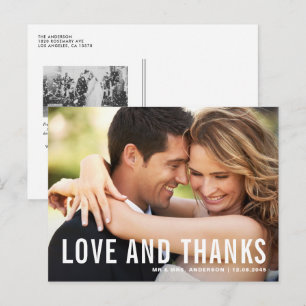 Carte Postale Amour et Merci Typographie moderne Mariage photo