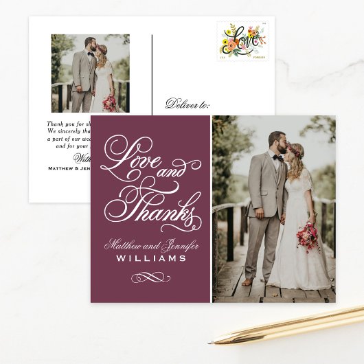 Carte Postale Amour et Remerciements Faire-Part de Mariage Remer