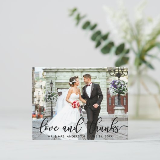 Carte Postale Amour et Remerciements Mariage Moderne Photo Merci (Debout devant)