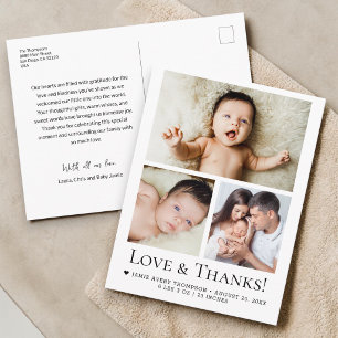 Carte Postale Amour et Remerciements Photo de bébé Annonce de na