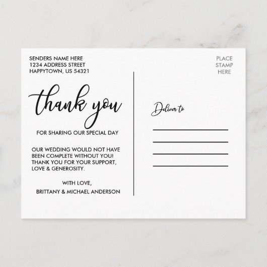 Carte Postale Amour et Remerciements | Photo de remerciement de (Dos)