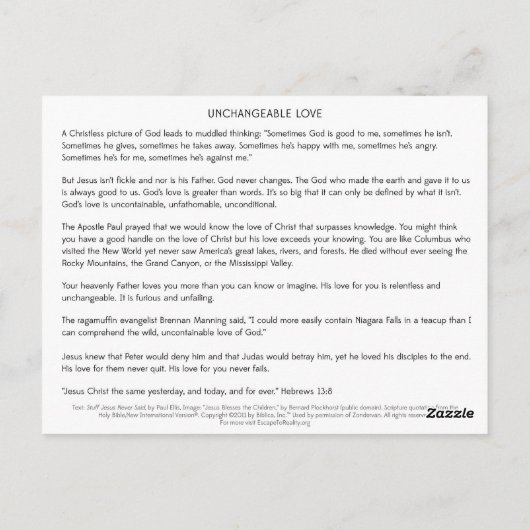 Carte postale Amour Inchangeable (SJNS) (Dos)