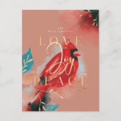 Carte Postale Amour Joy & Paix Cardinal Rouge Aquarelle Blush (Devant)
