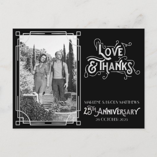 Carte Postale Amour & Merci 25e anniversaire Mariage Argent (Devant)