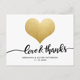 Carte Postale Amour Moderne Et Merci Faux Gold Foil Coeur