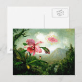 Carte Postale Amour, orchidée et colibri près d'une cascade (Devant / Derrière)