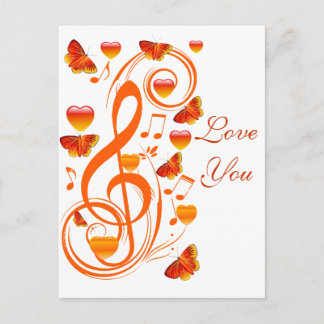 Carte Postale Amour & Papillons,notes de musique_