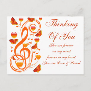 Carte Postale Amour & Papillons,notes de musique_