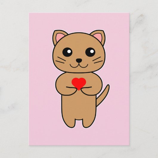 Carte Postale Amour Purrrfect - Fond Rose (Devant)