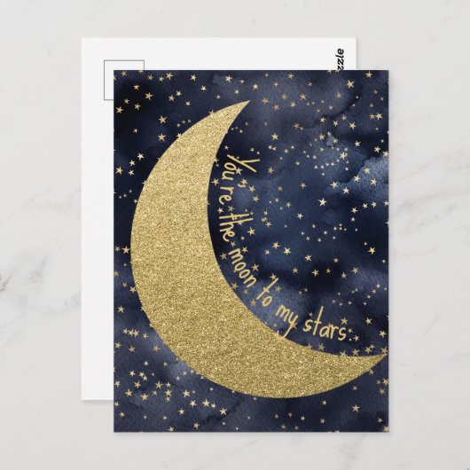 Carte Postale Amour romantique de la lune et des étoiles (Devant / Derrière)