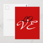 Carte Postale Amour Rouge Blanc Noir Couleur Calligraphie Script (Devant / Derrière)