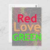 CARTE POSTALE AMOUR ROUGE OR DORÉ VERT (Devant / Derrière)
