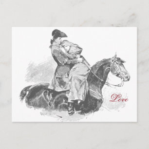 Carte Postale Amour sur le cheval noir et blanc