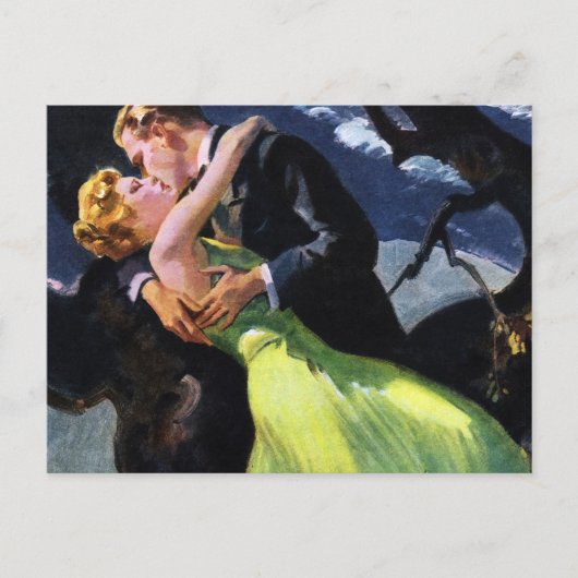 Carte Postale Amour vintage et romance, Baiser romantique (Devant)