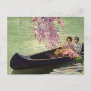 Carte Postale Amour vintage et romance, Balade en canoë romantiq
