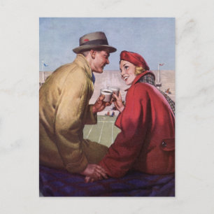 Carte Postale Amour vintage et romance, Couple au jeu de footbal