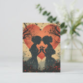 Carte Postale Amour vintage : Silhouettes et Coeurs (Debout devant)