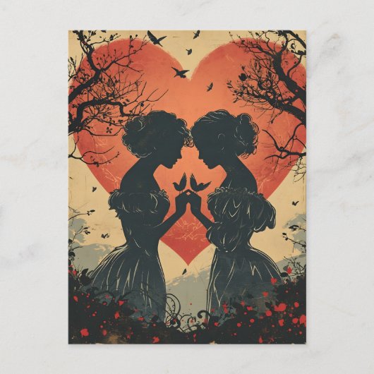Carte Postale Amour vintage : Silhouettes et Coeurs (Devant)