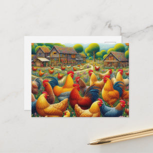 Carte Postale Amoureux de coq de campagne mignon