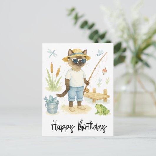 Carte Postale Amoureux de la pêche aux chats anniversaire pêche (Debout devant)