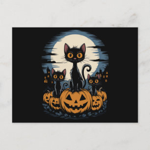 Carte Postale Amoureux de les chats noirs Halloween Starry Night