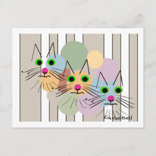 Carte Postale amoureux de les chats "Trois Amigos" Cat Art