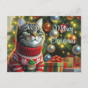Carte Postale Amoureux des chats Chat mignon près d'un sapin de