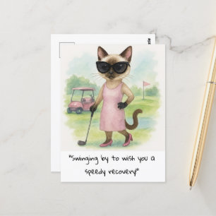 Carte Postale Amoureux des chats golfeurs bon rétablissement pro