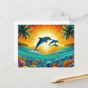 Carte Postale Amoureux des dauphins de la plage amusante