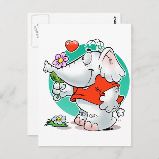 Carte Postale amours doux éléphant à fleur (Devant / Derrière)