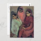 Carte Postale Amrita Sher-Gil peinture, Trois Filles (Devant / Derrière)